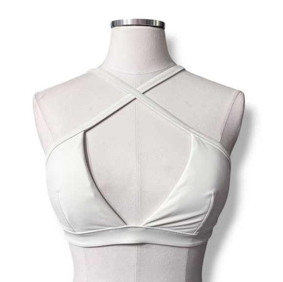 AERIE WHITE Crossed Straps Bikini Top Size Medium - Picture 7 of 7